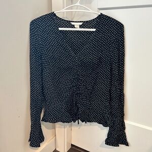 Black and white Polkadot V-neck blouse